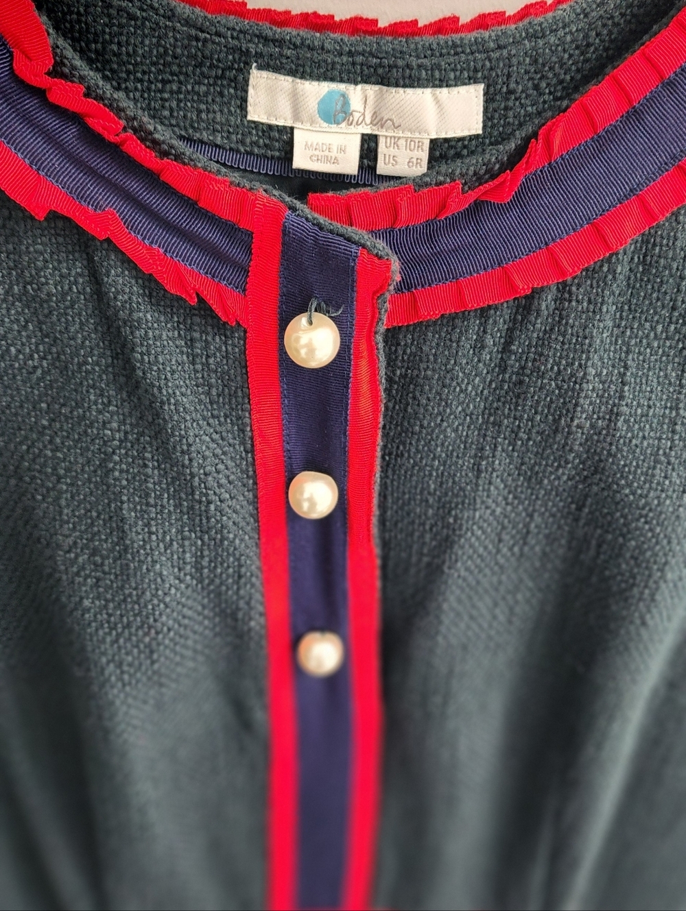 Boden Green Mini Dress with Red Trim - Picture 2 of 4